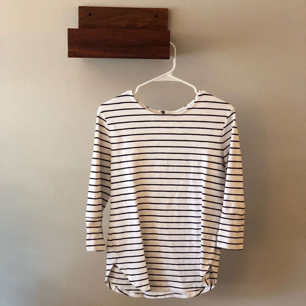 Navy Blue and White Quarter Length Top